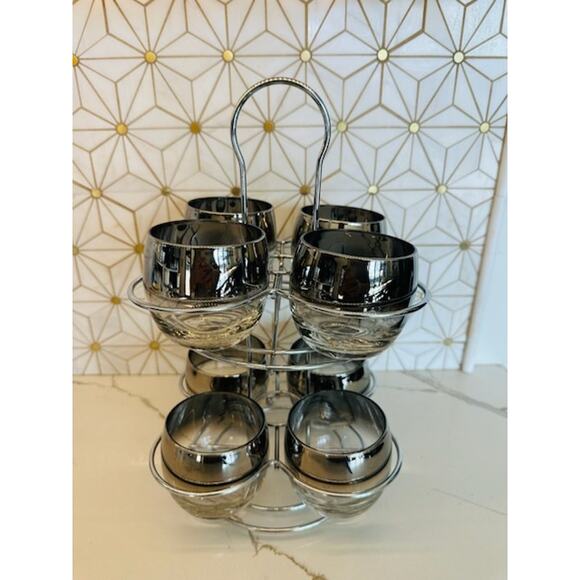 Vintage Silver Fade Lowball Glasses with Caddy | Set of 8 | Mid-Century Modern - Picture 5 of 9